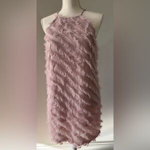 Sleeveless Feather-Trim Pink/Lilac Shift Dress